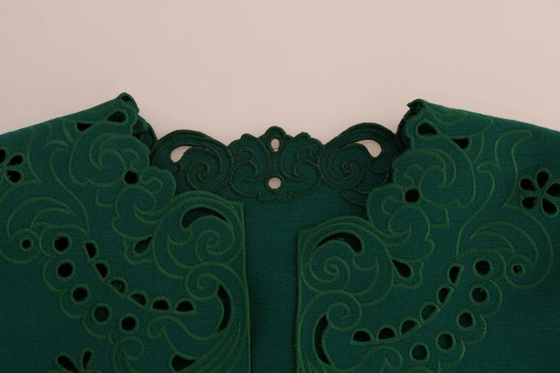 Green Floral Cutout Wool Jacket