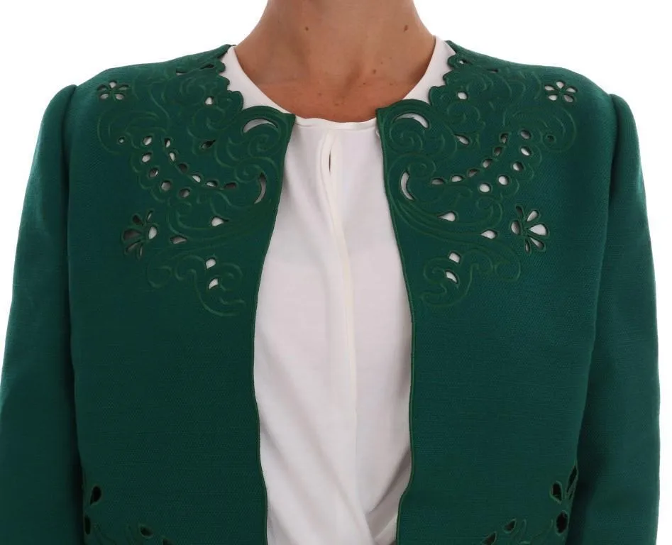 Green Floral Cutout Wool Jacket