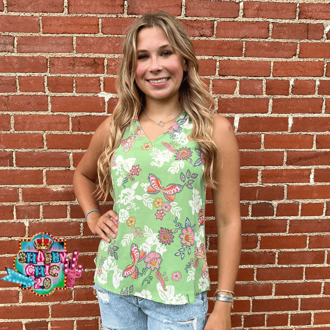 Green Floral Top