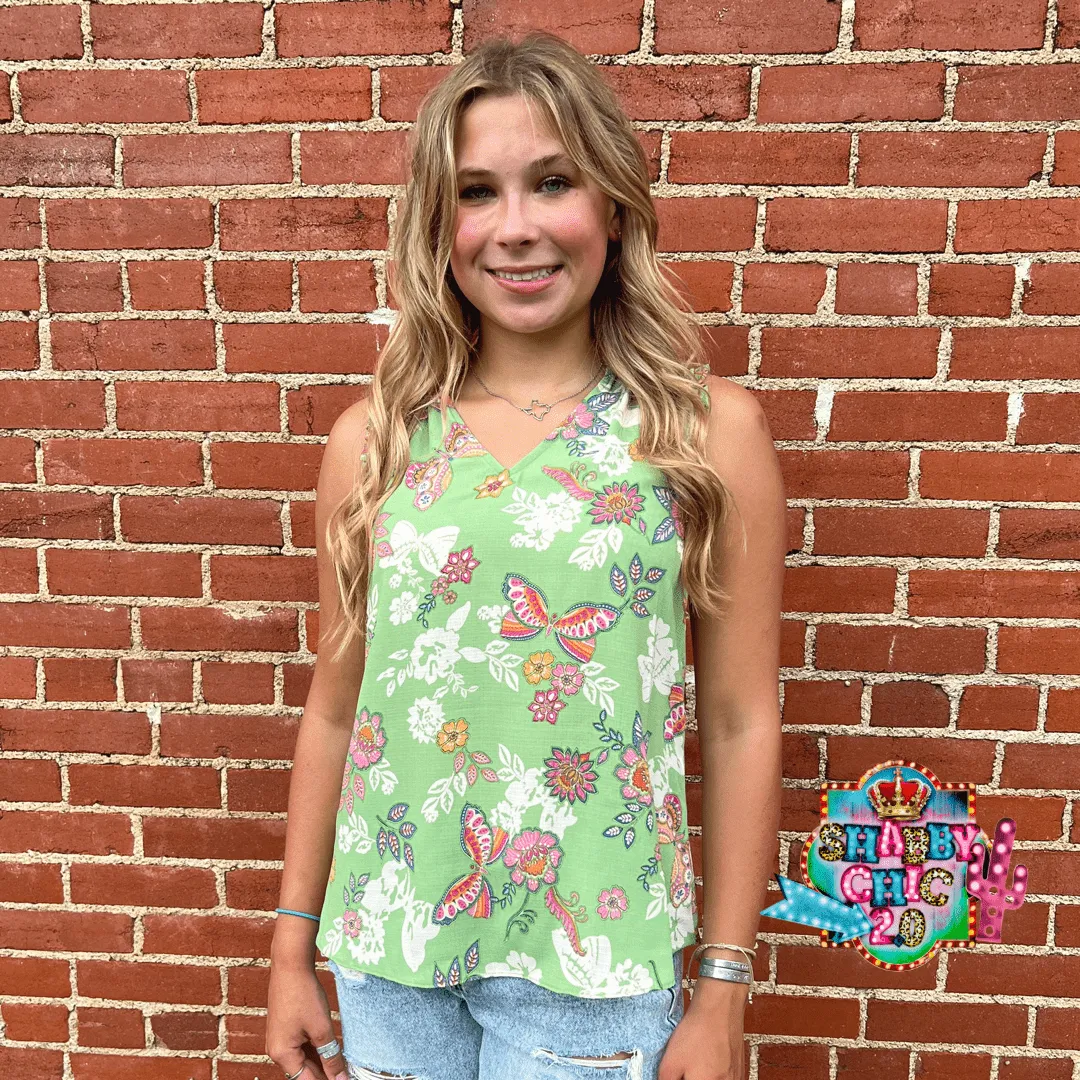 Green Floral Top