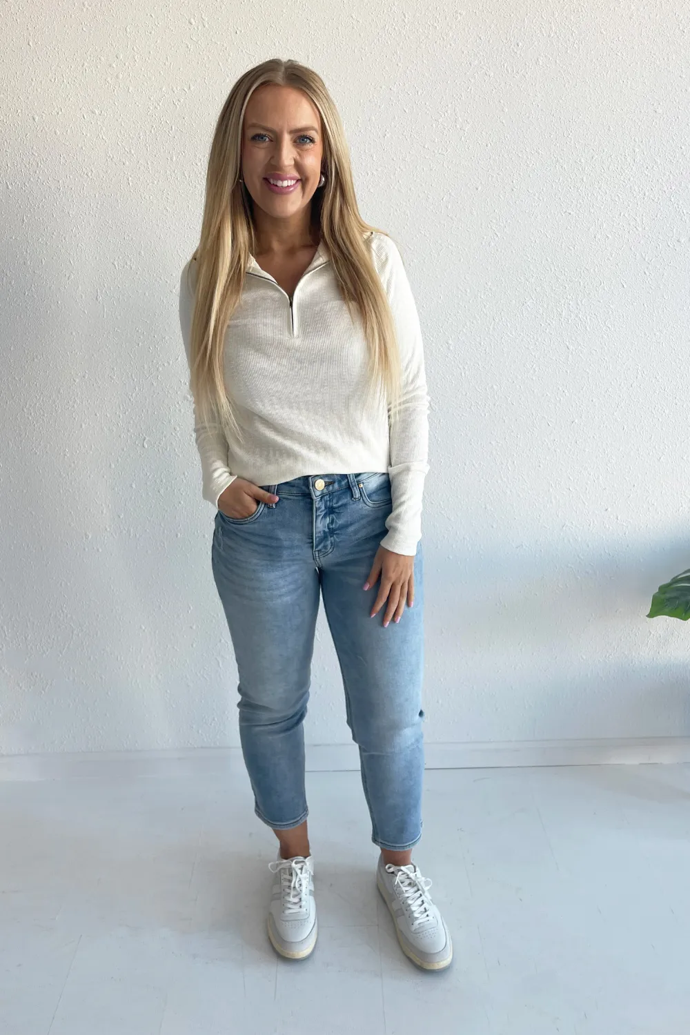 Half Zip Thumb-Hole Long Sleeve Top
