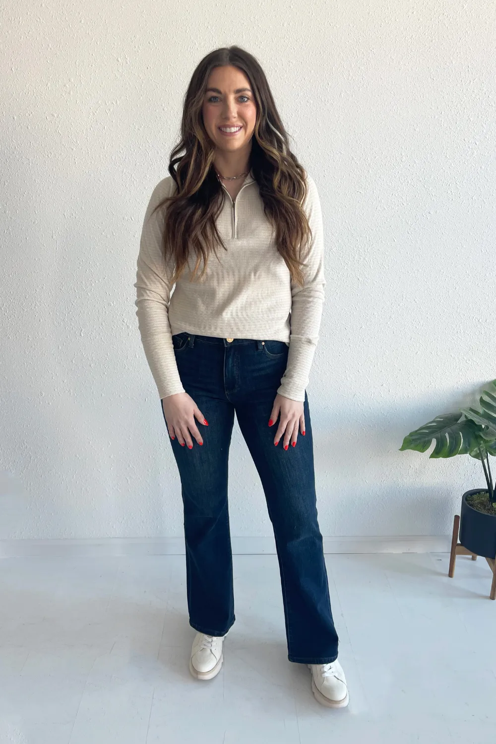 Half Zip Thumb-Hole Long Sleeve Top