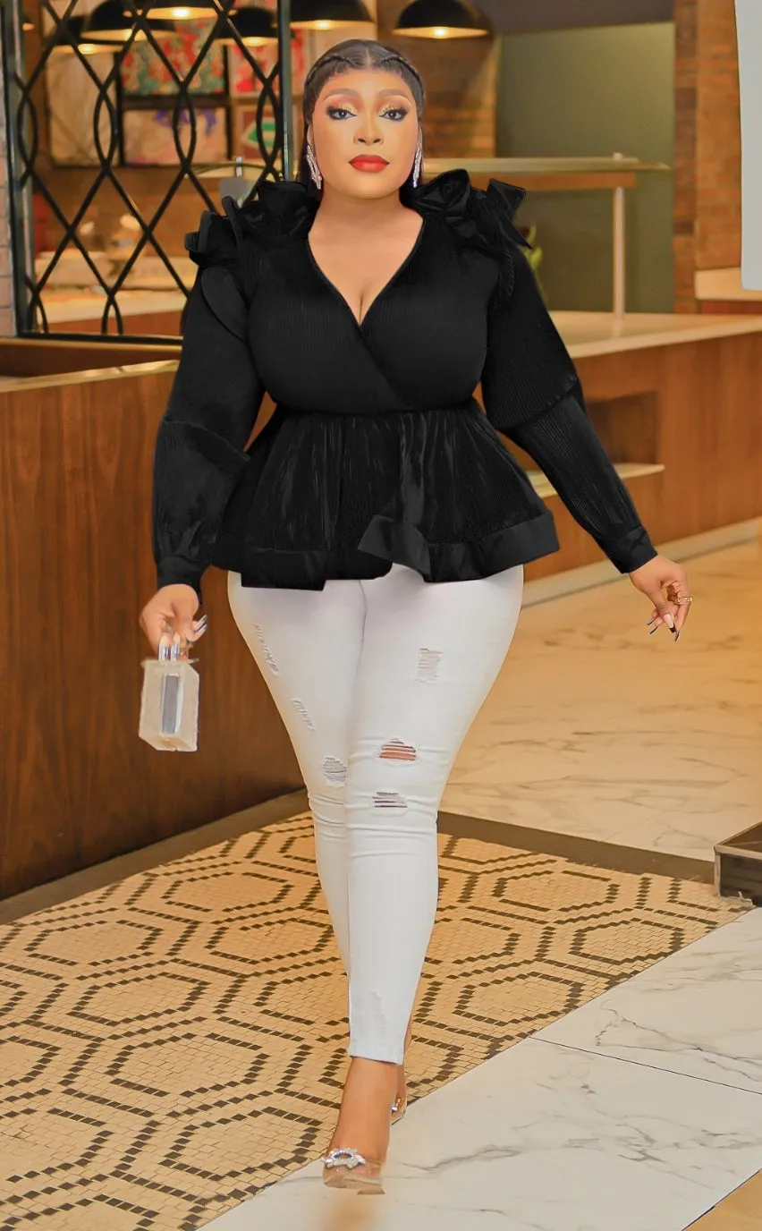 Hallie Belle- 3D Petal Pleats Peplum blouse (New)