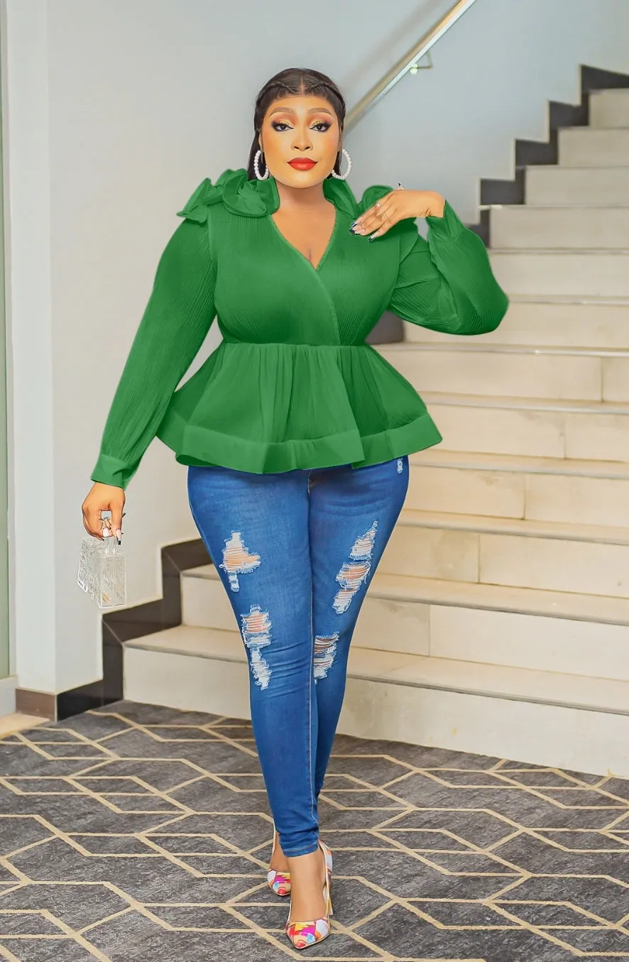 Hallie Belle- 3D Petal Pleats Peplum blouse (New)