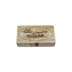 Hunting Fin Back Whales Scrimshaw Bone Box