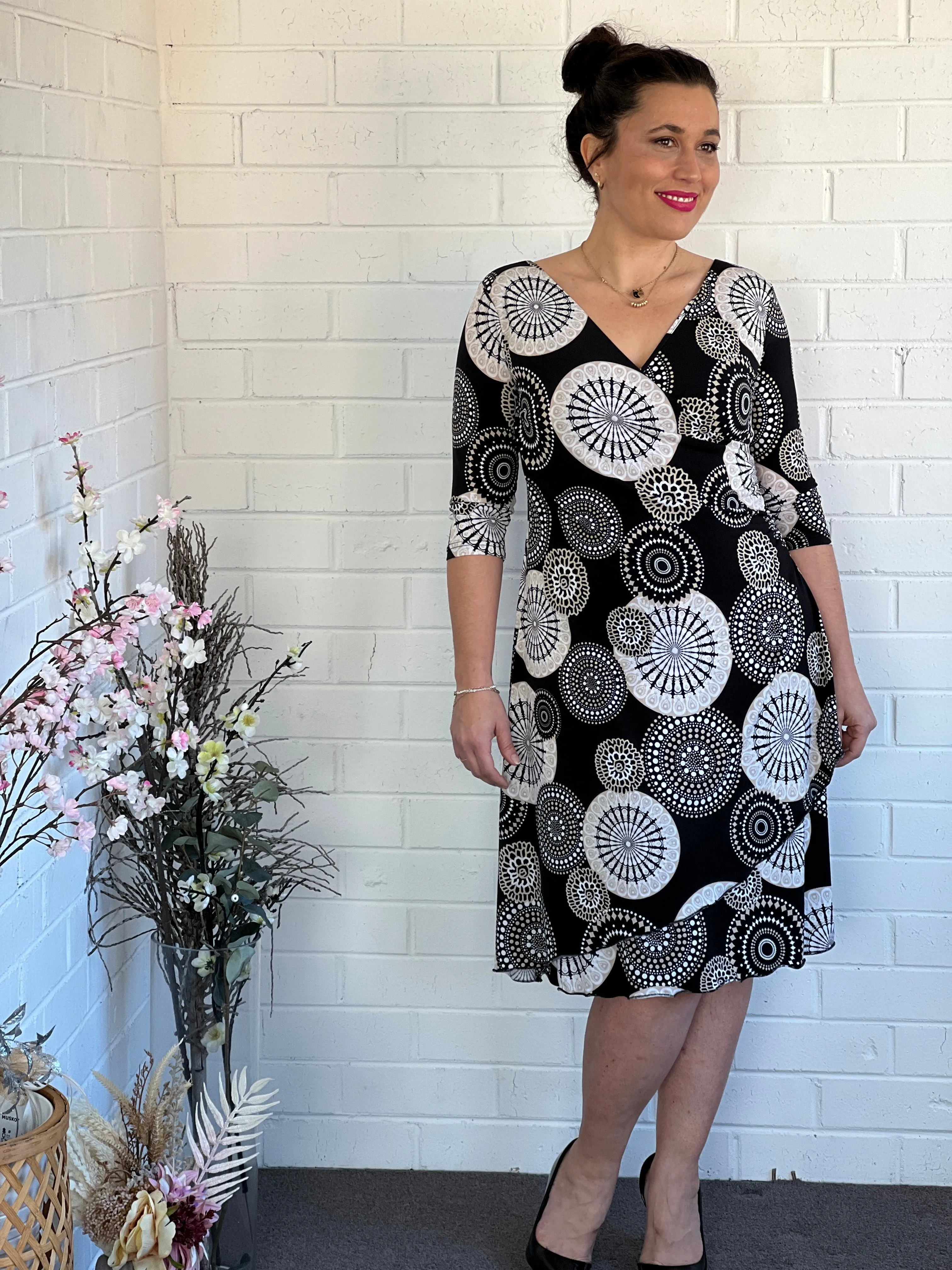 Isidora Black Abstract Wrap Dress