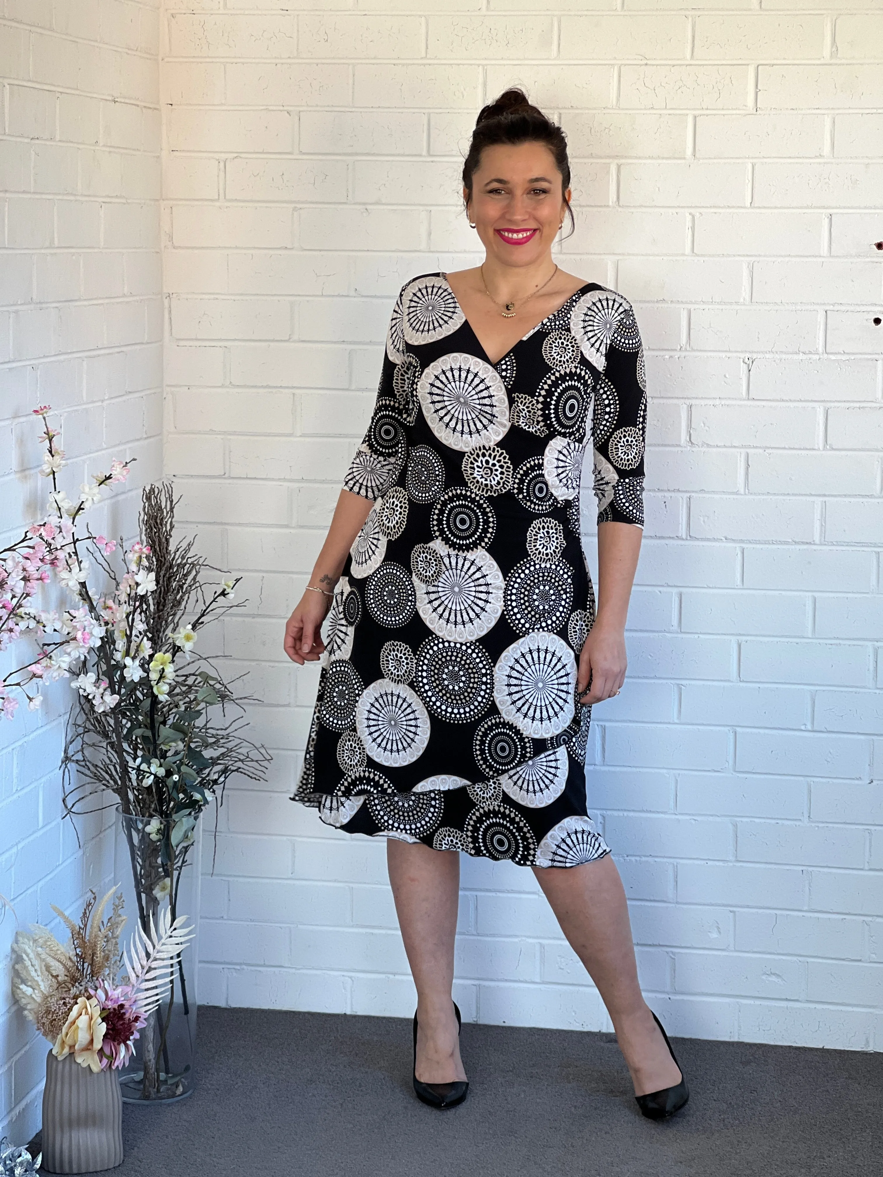 Isidora Black Abstract Wrap Dress