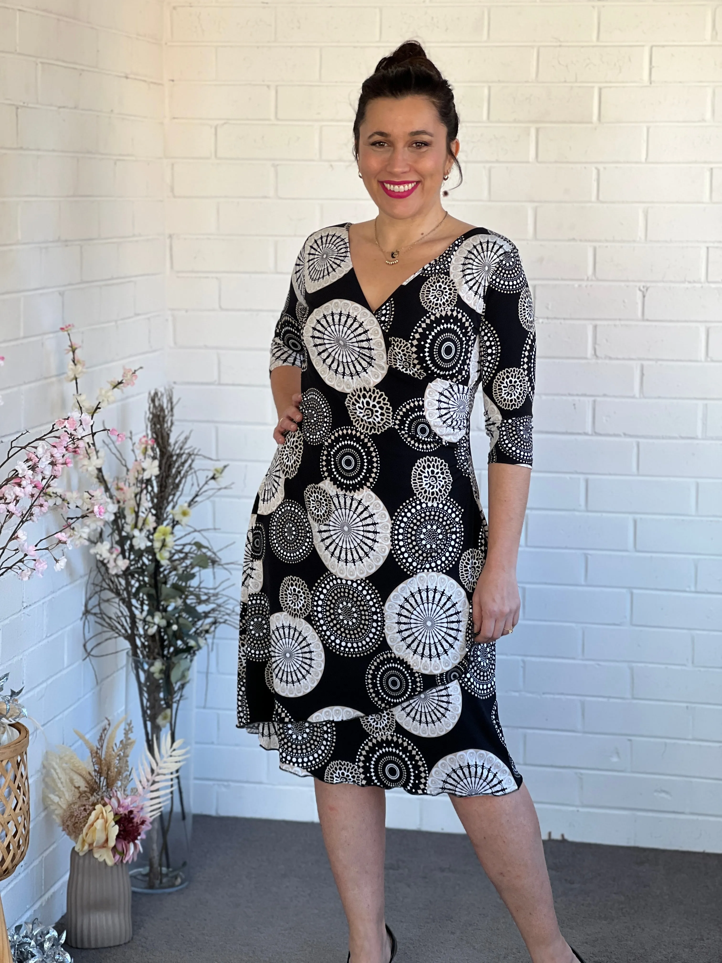 Isidora Black Abstract Wrap Dress