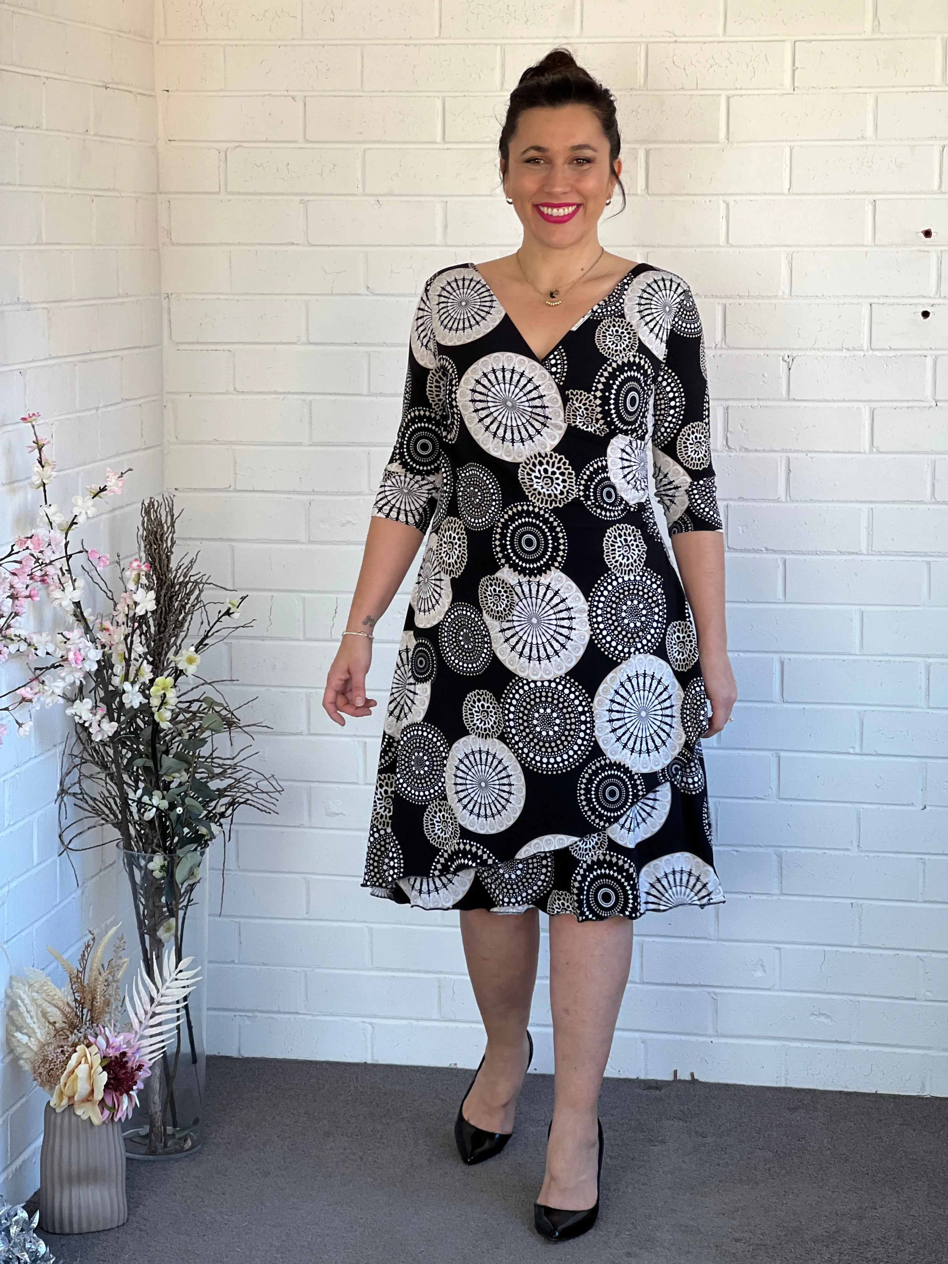 Isidora Black Abstract Wrap Dress