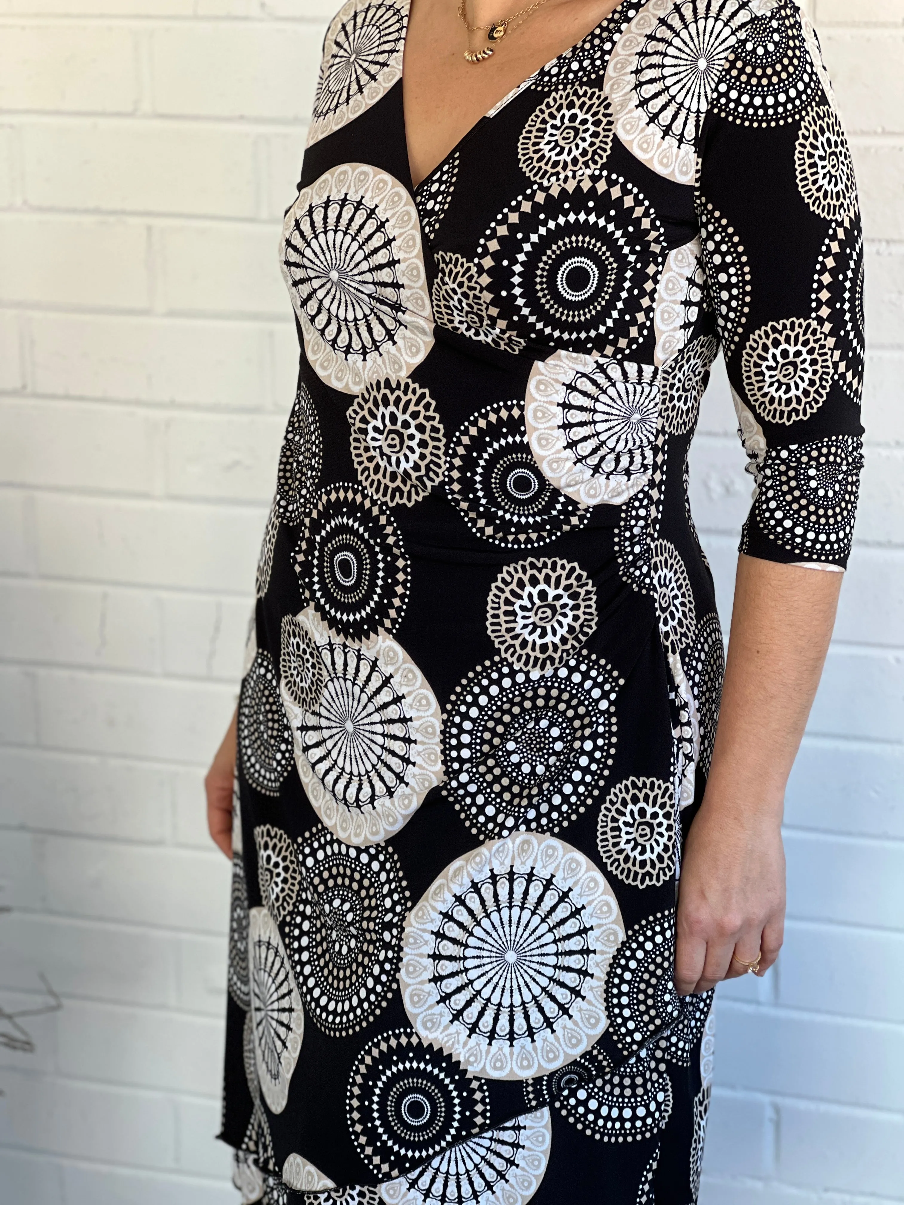 Isidora Black Abstract Wrap Dress