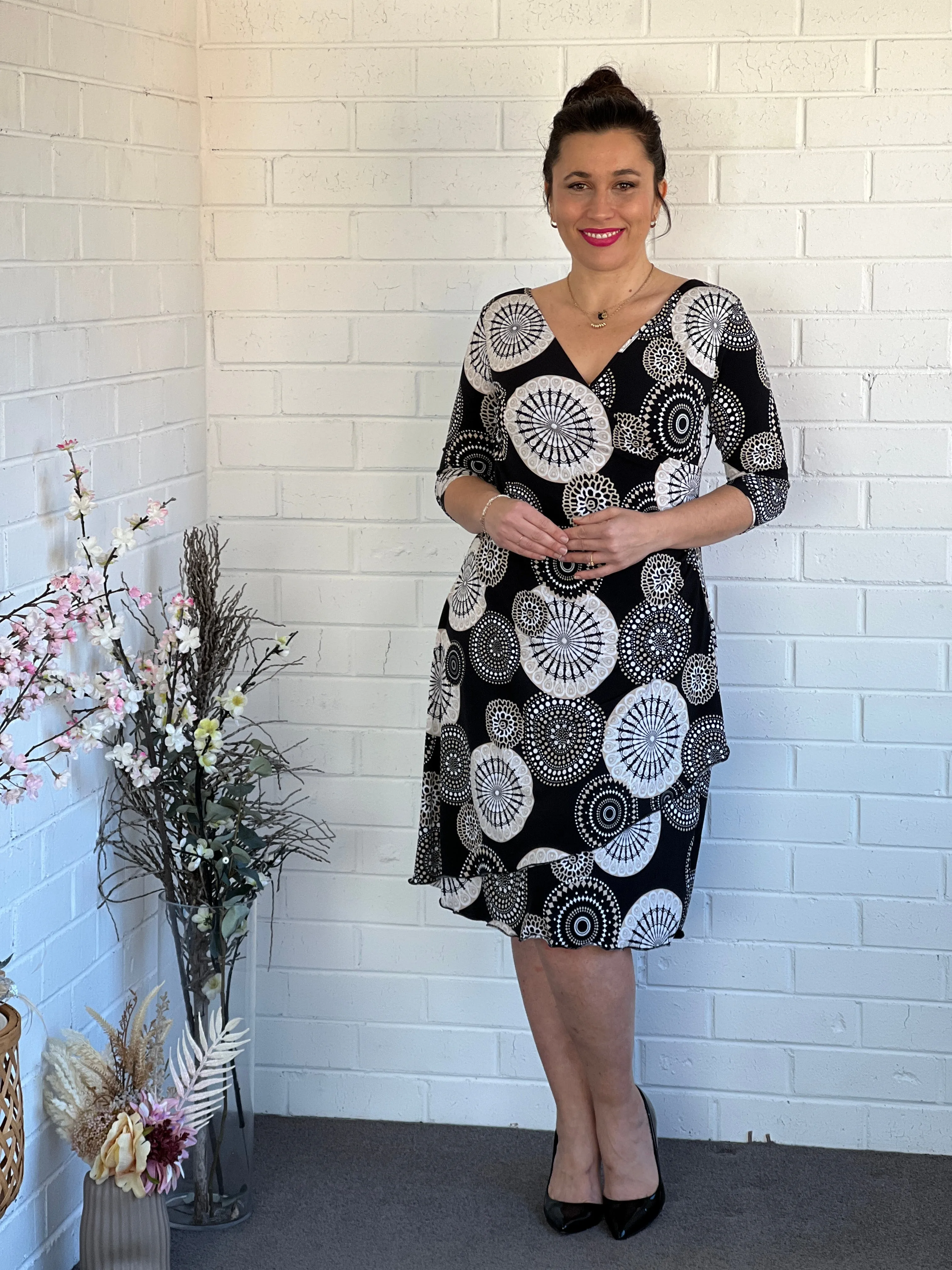 Isidora Black Abstract Wrap Dress