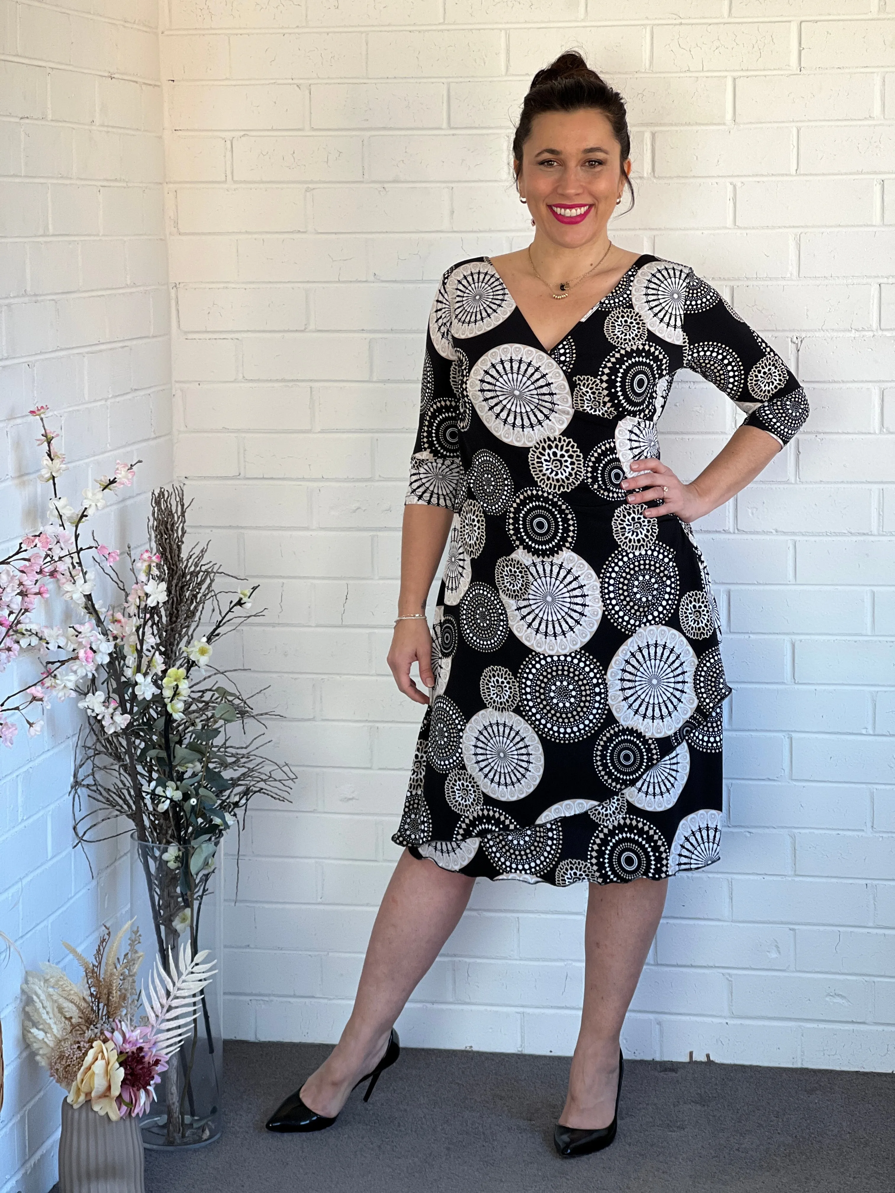 Isidora Black Abstract Wrap Dress