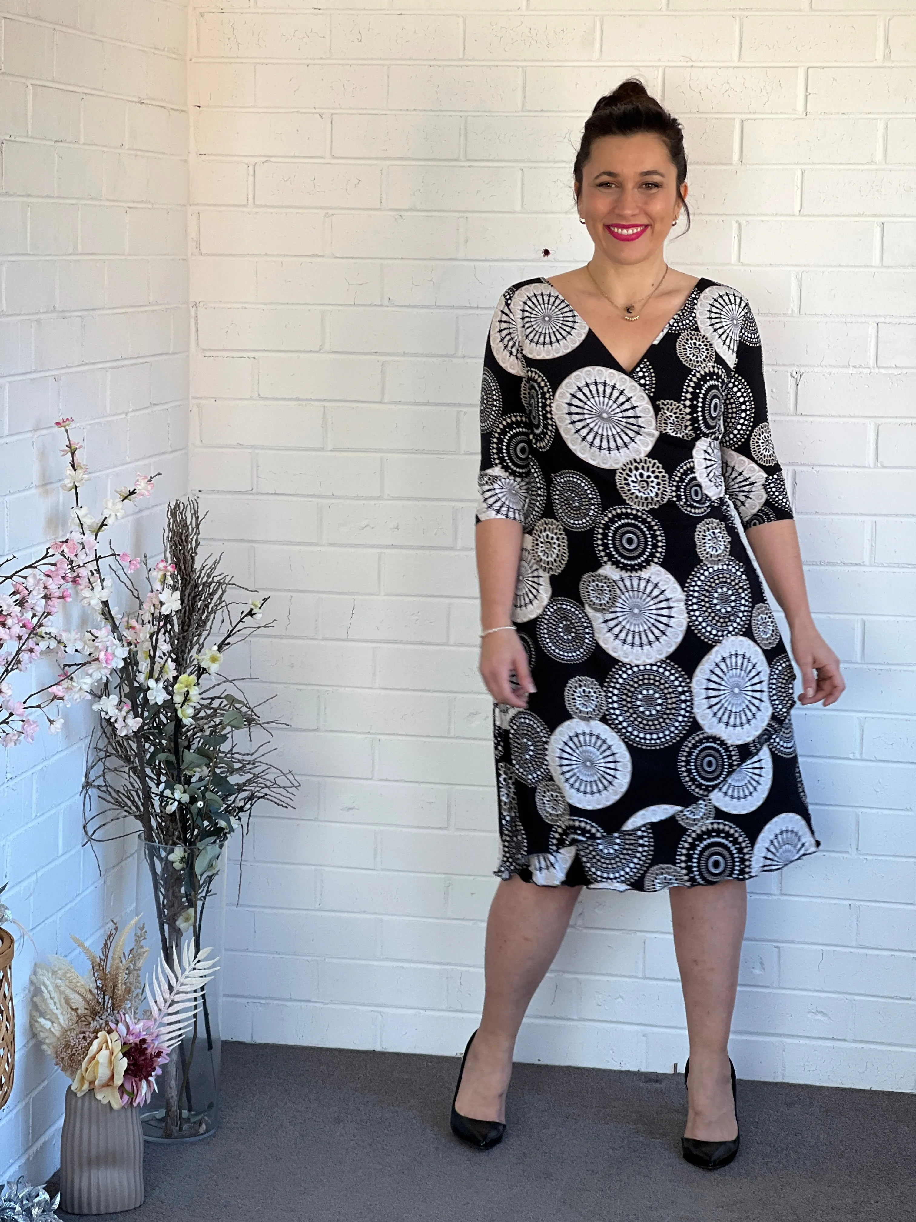 Isidora Black Abstract Wrap Dress