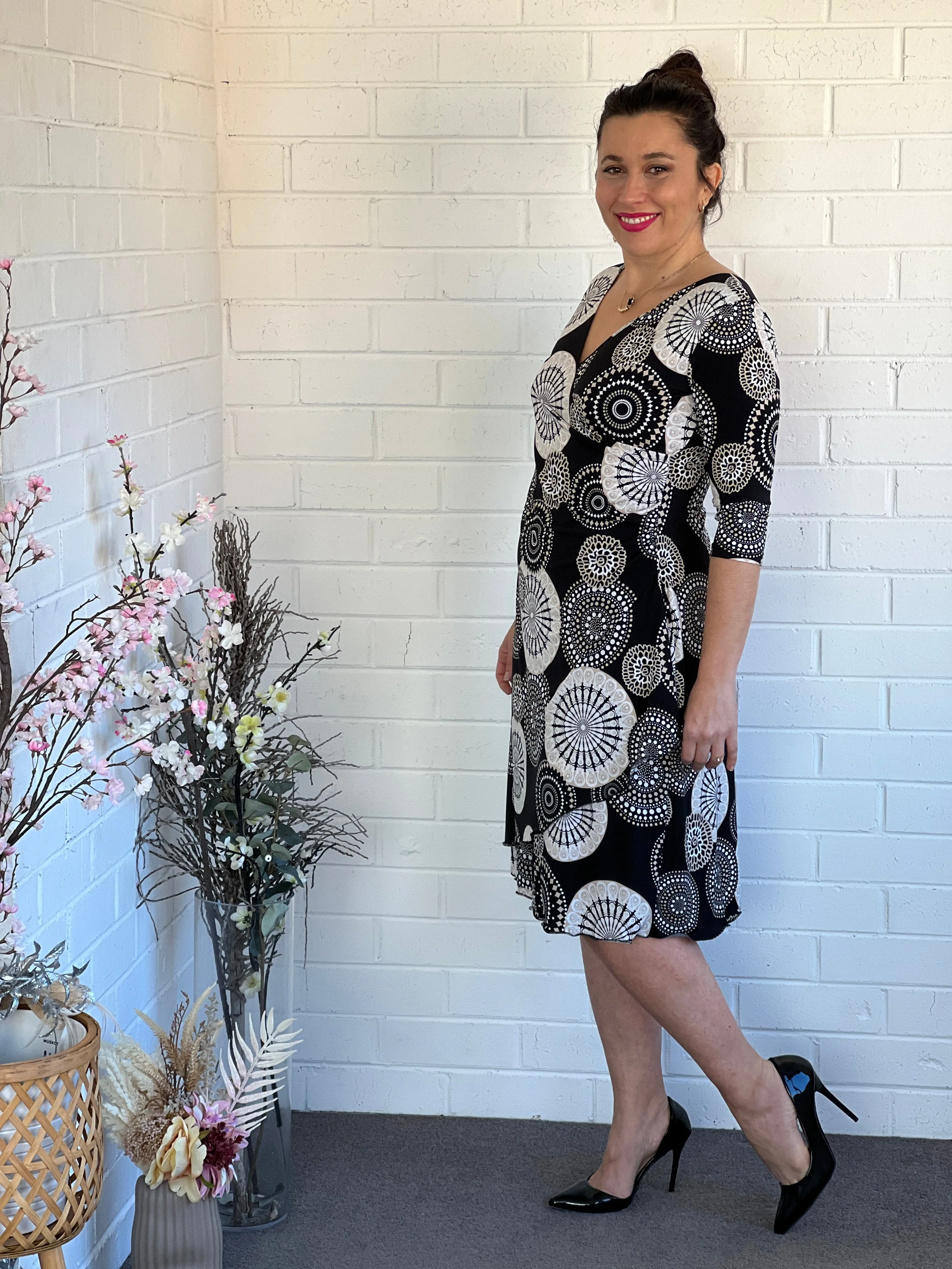 Isidora Black Abstract Wrap Dress