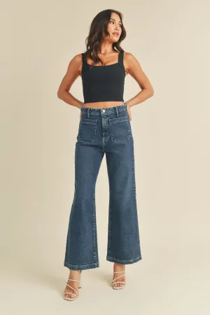 Just Black | Patch Pocket Wide Leg Jeans {Dark Wash}