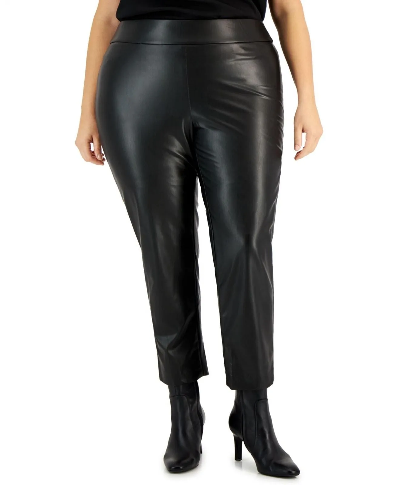 Kasper Plus Size Pull-On Faux-Leather Slim-Fit Ankle Pants 1659badb17dd2f