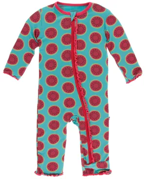 KicKee Pants Neptune Watermelon Muffin Ruffle Coverall with Zipper