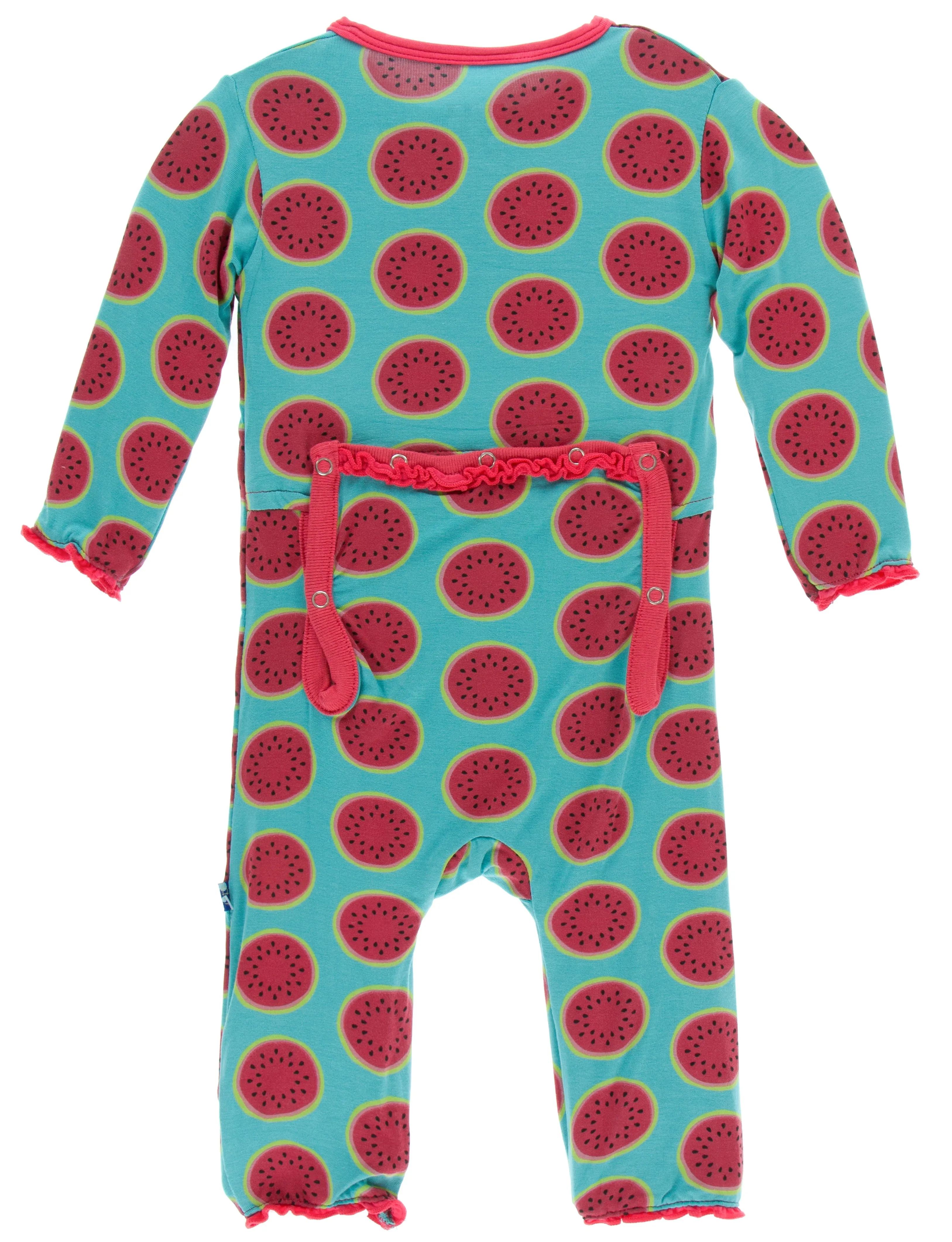 KicKee Pants Neptune Watermelon Muffin Ruffle Coverall with Zipper