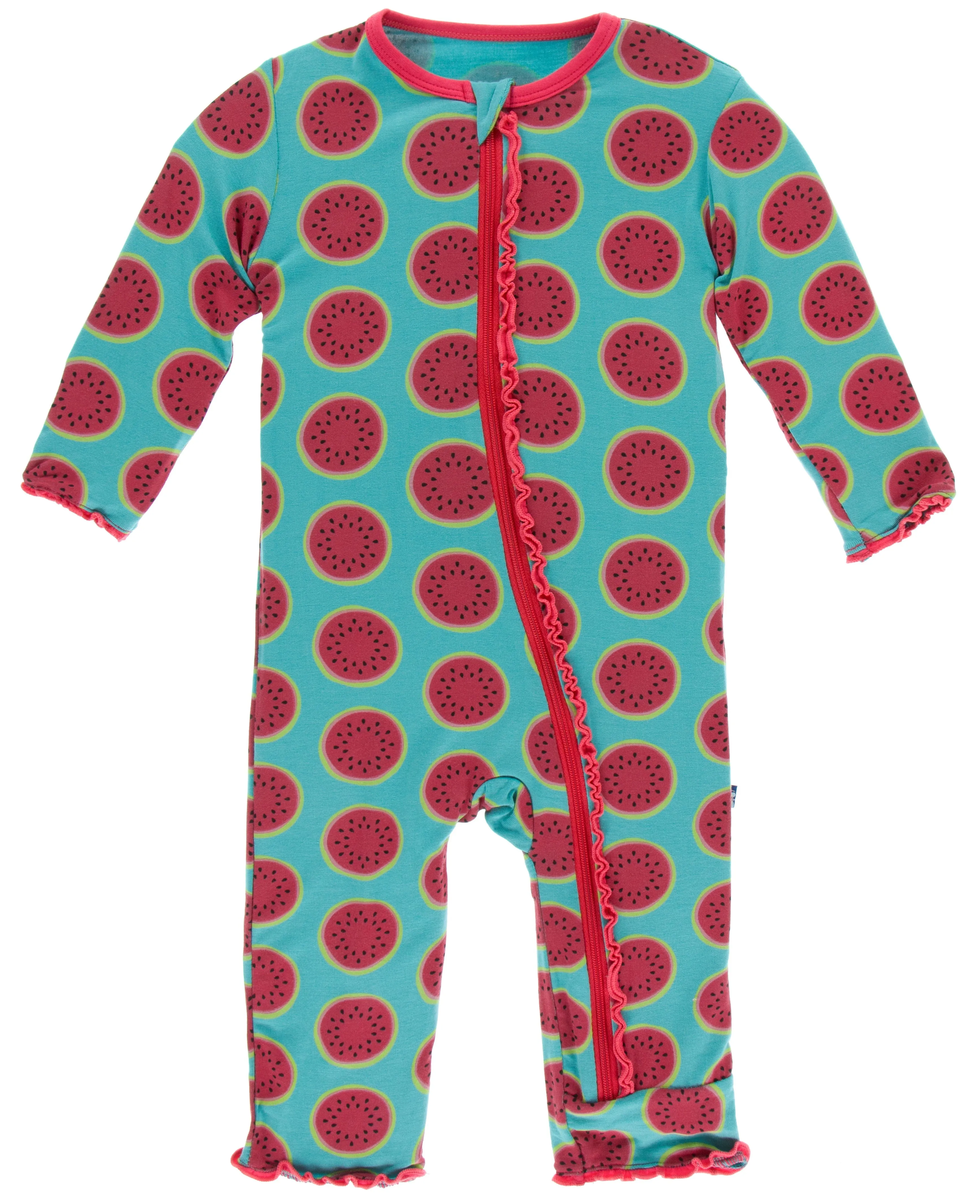 KicKee Pants Neptune Watermelon Muffin Ruffle Coverall with Zipper