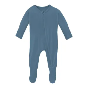 KicKee Pants Solid Footie with 2 Way Zipper - Parisian Blue