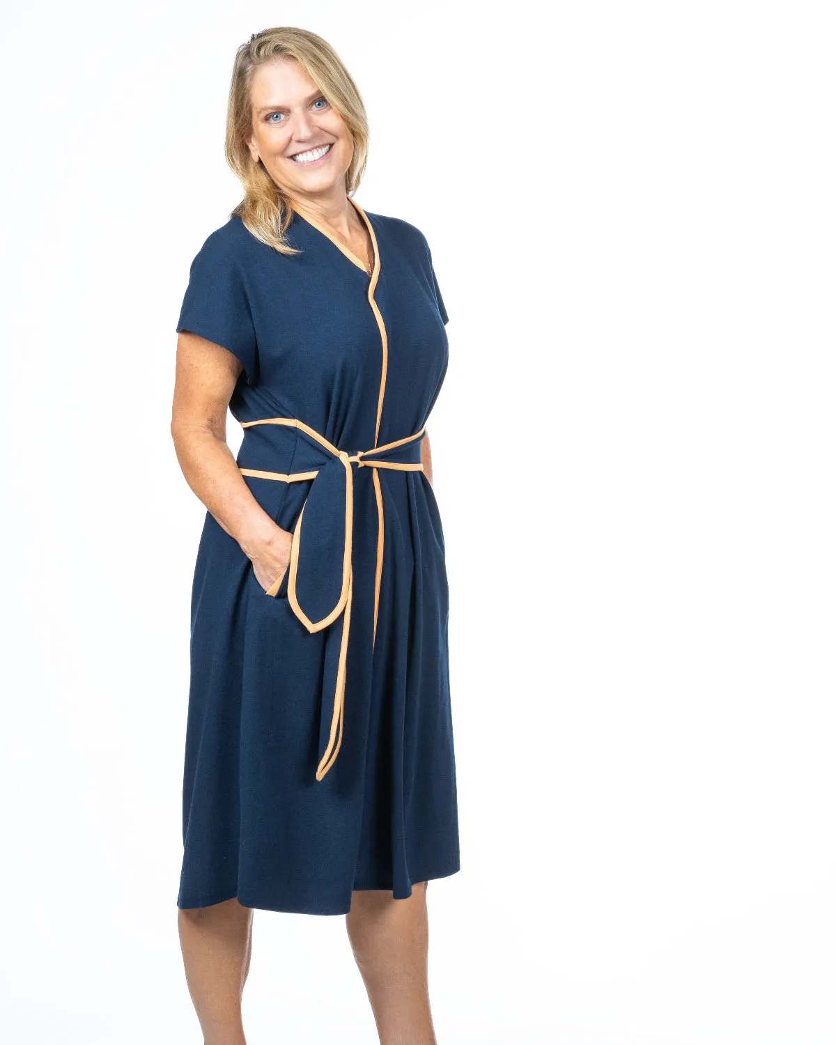 Kristin Midi Sash Dress in Navy