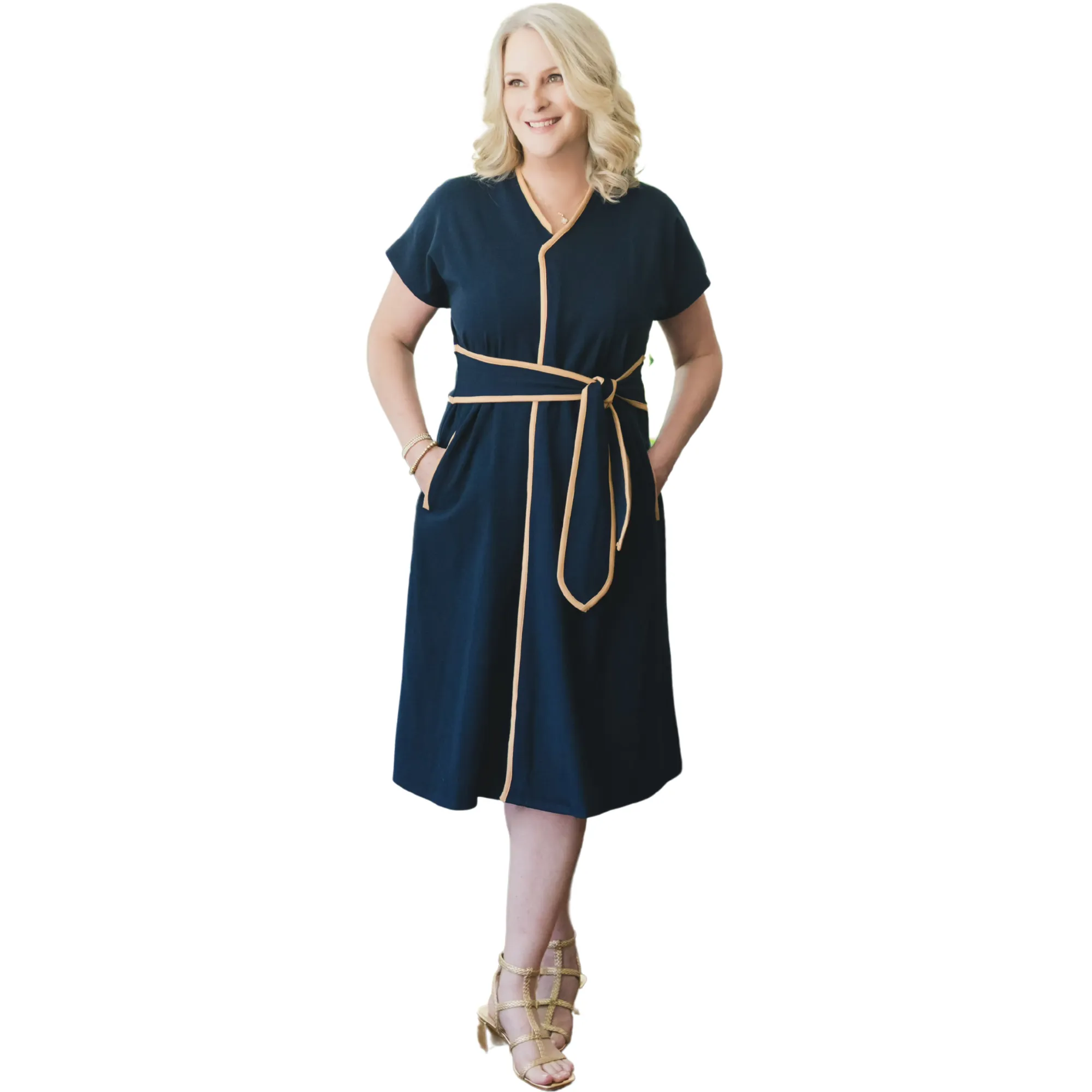 Kristin Midi Sash Dress in Navy
