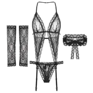 Lace Perspective Bra Sling Tops and Shorts Underwear Set