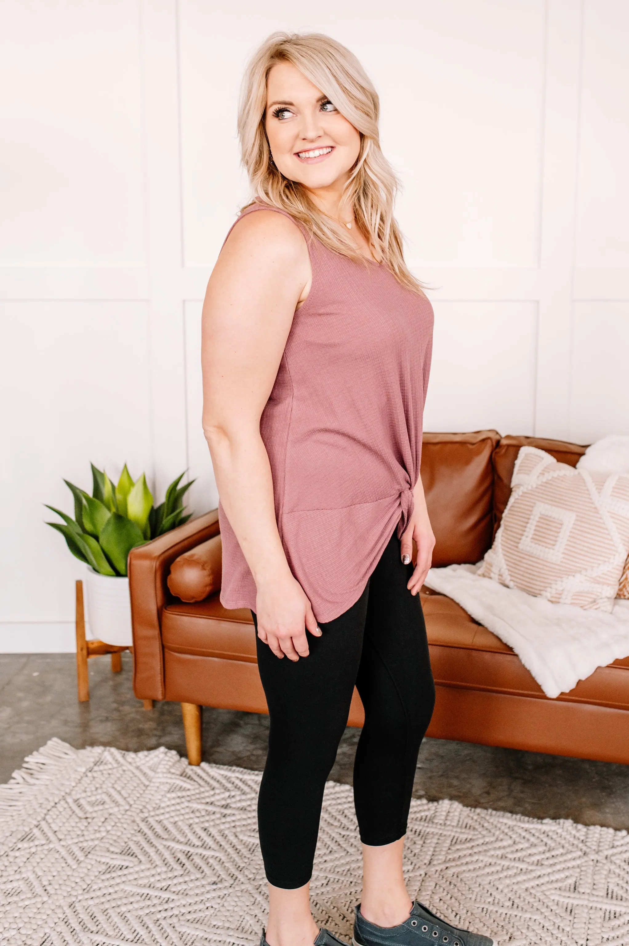 Let's Twist Again Pointelle Sleeveless Top In Mauve