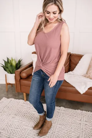 Let's Twist Again Pointelle Sleeveless Top In Mauve