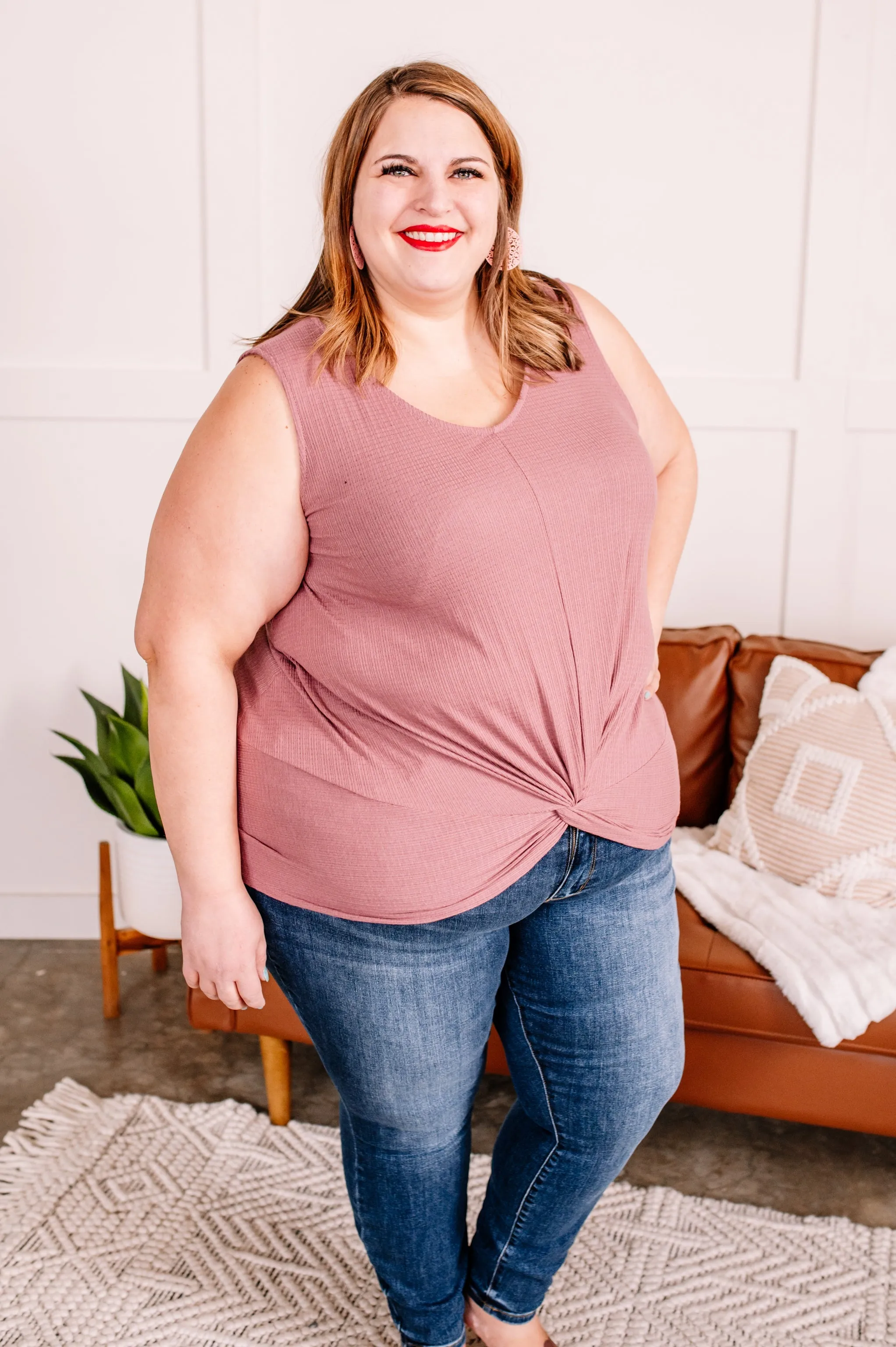 Let's Twist Again Pointelle Sleeveless Top In Mauve