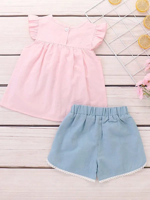 Little Baby Girl Pink Flower Tunic with Blue Shorts