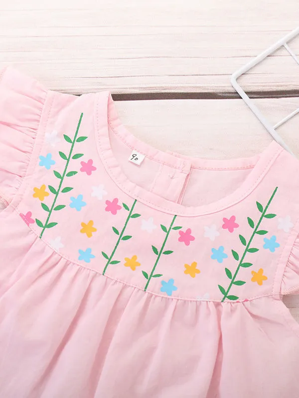Little Baby Girl Pink Flower Tunic with Blue Shorts