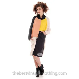 Marimekko Linen Color Block Tent Dress M  Season 2013 Womens Shift Black Yellow