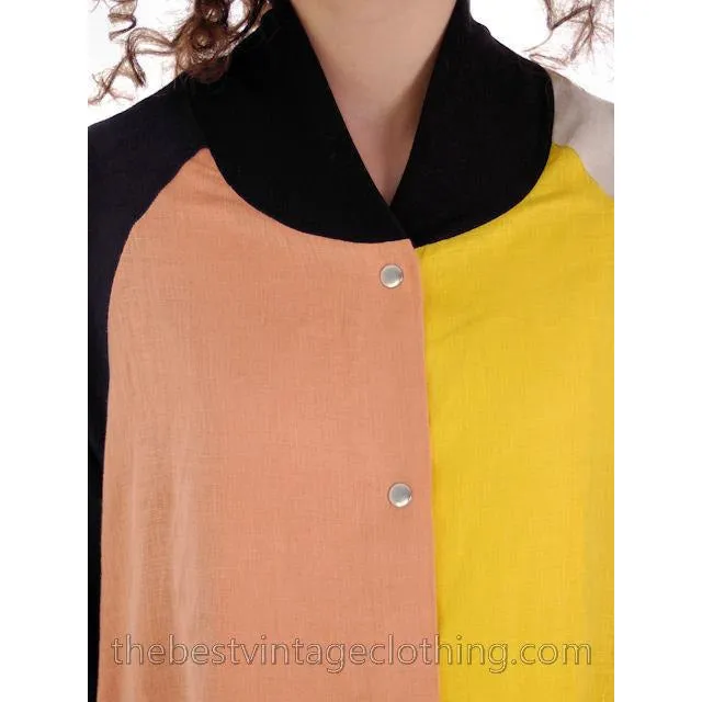 Marimekko Linen Color Block Tent Dress M  Season 2013 Womens Shift Black Yellow
