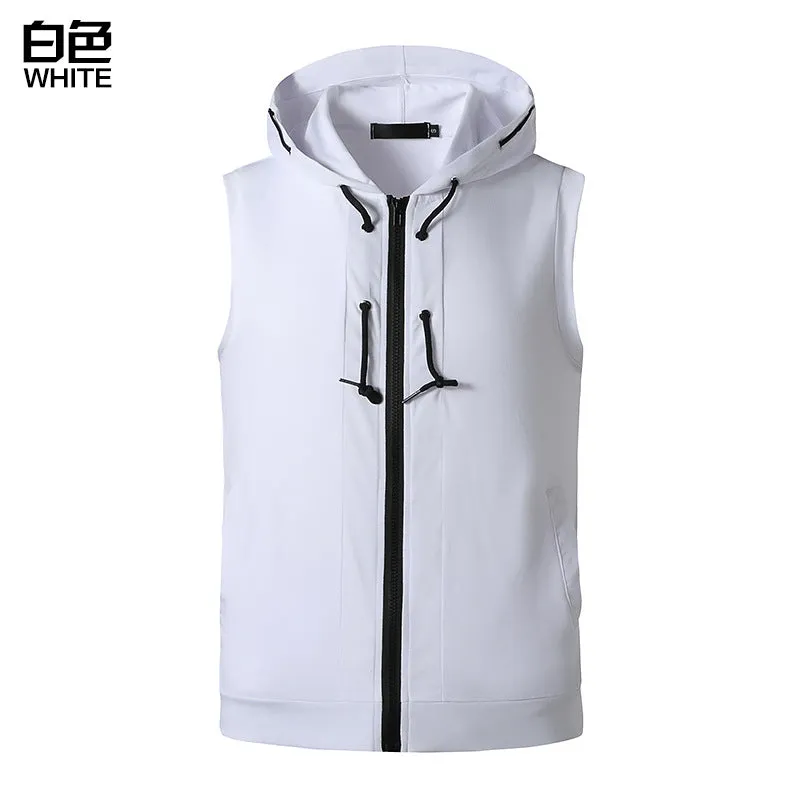 Men's Workout Hooded Vest Workout Fitness Muscle Sleeveless Workout T-shirt