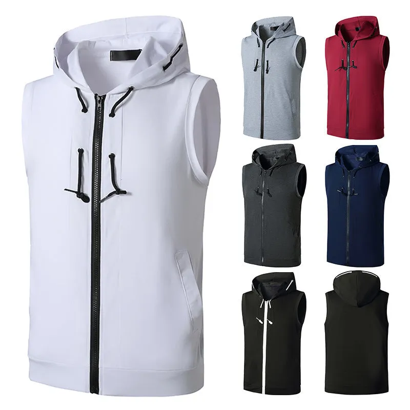 Men's Workout Hooded Vest Workout Fitness Muscle Sleeveless Workout T-shirt
