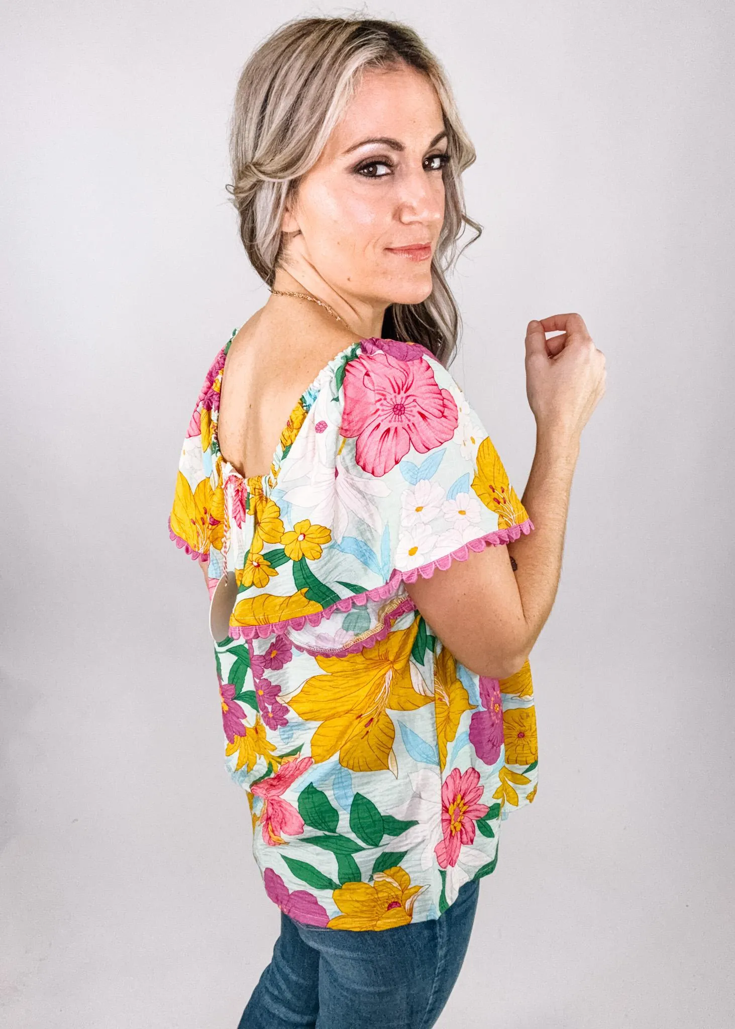Mint Colorful Floral Peplum