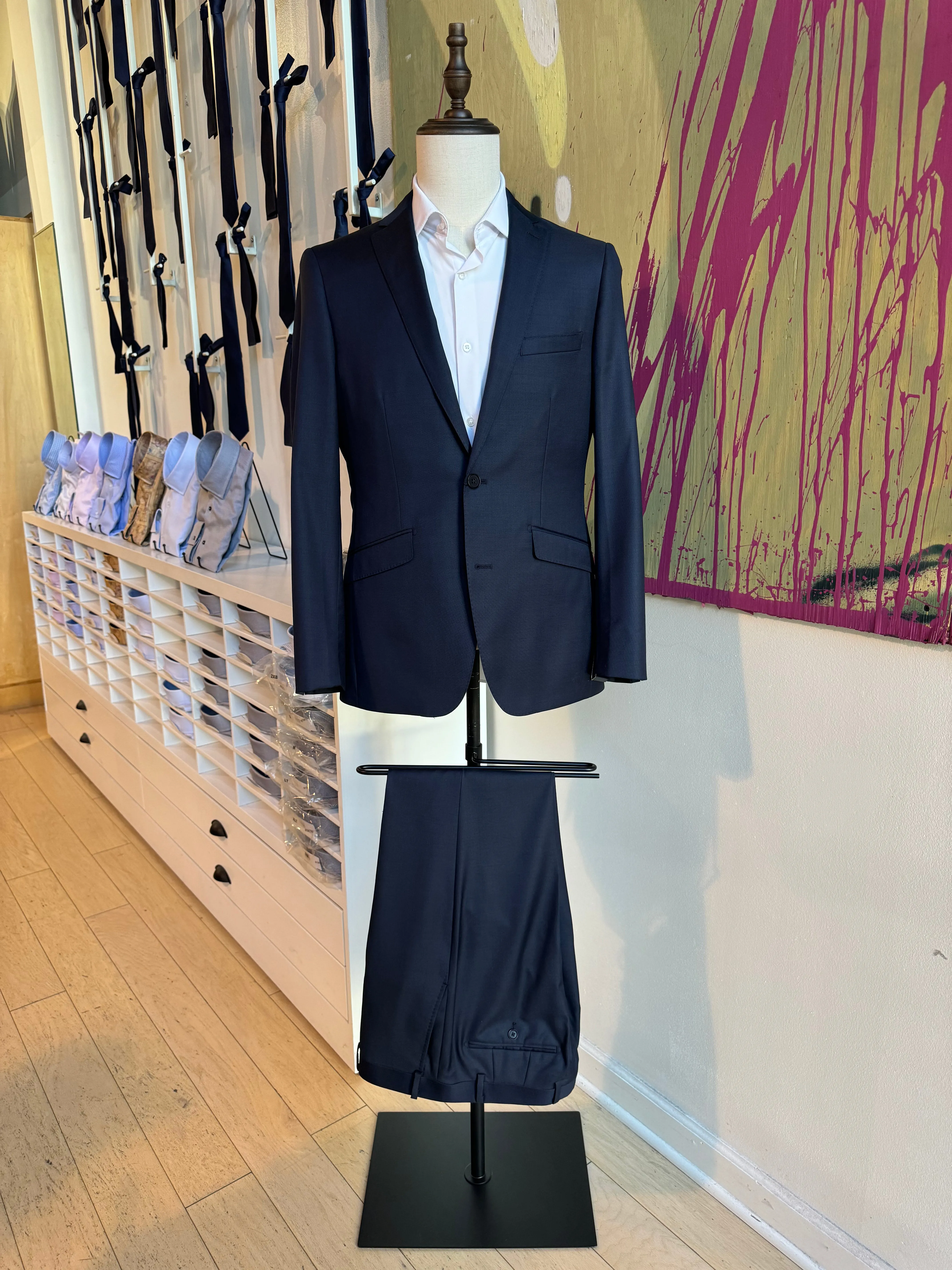 Navy Sharkskin Premium Italian Suit Coat