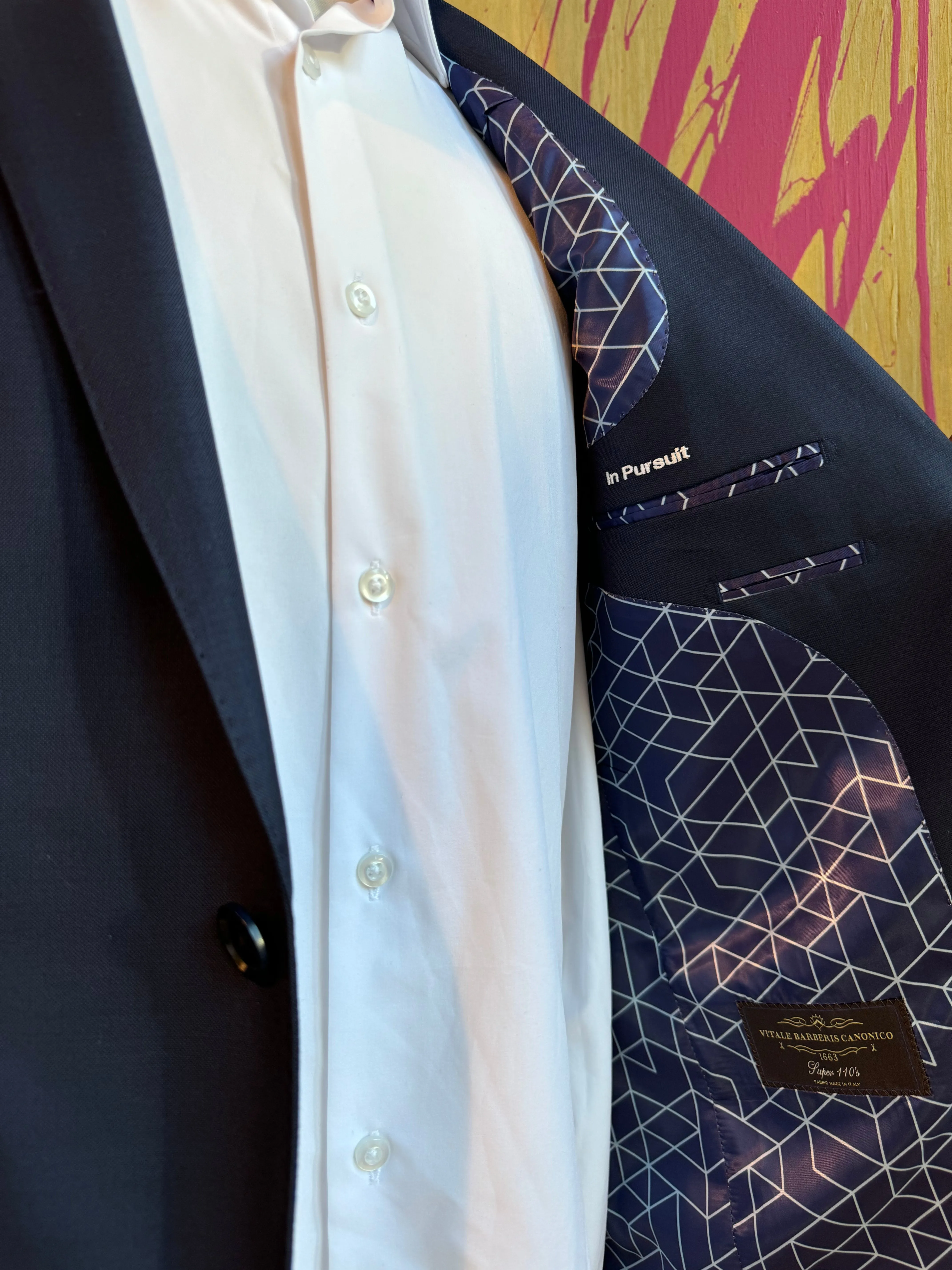 Navy Sharkskin Premium Italian Suit Coat