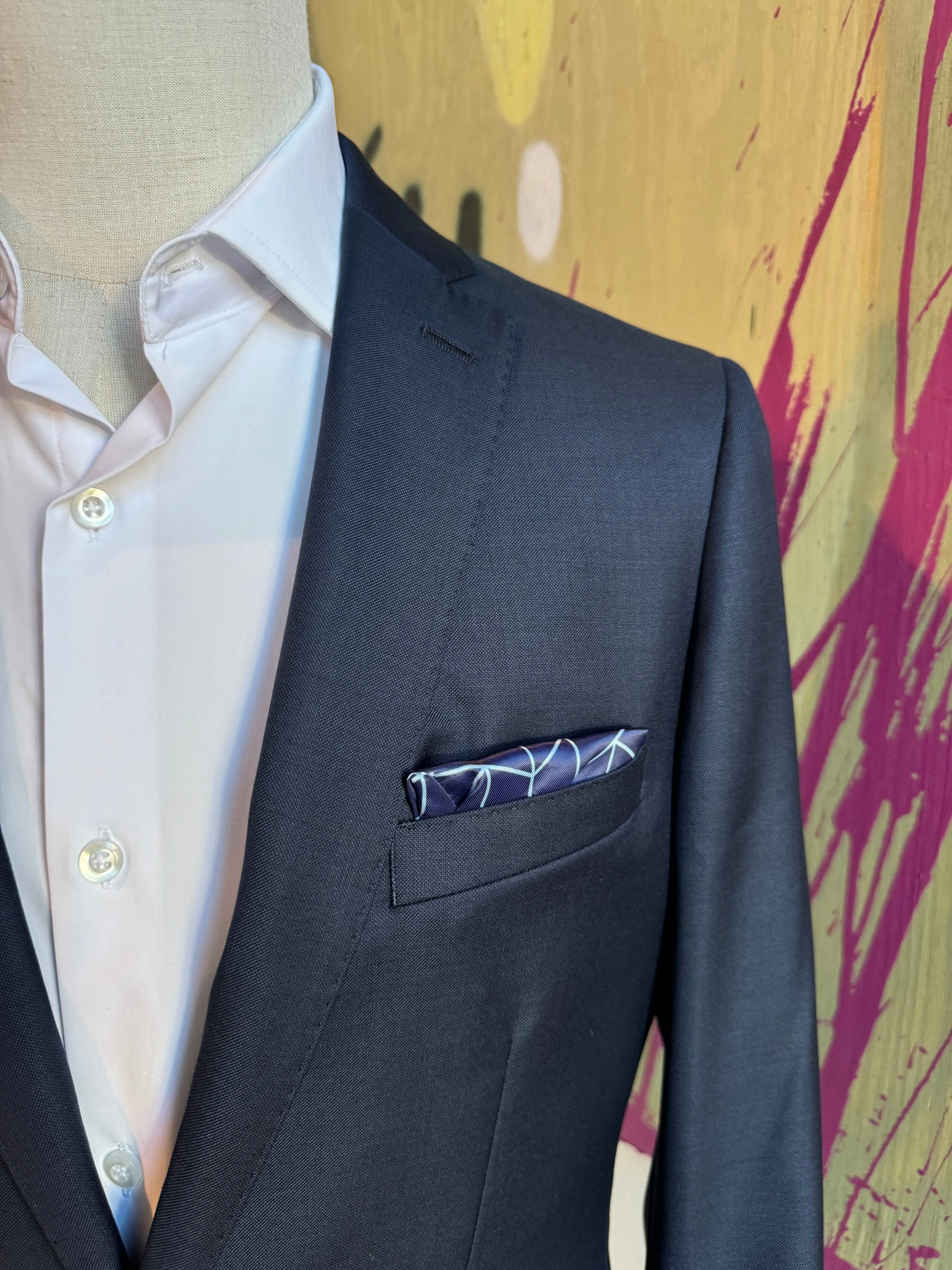 Navy Sharkskin Premium Italian Suit Coat