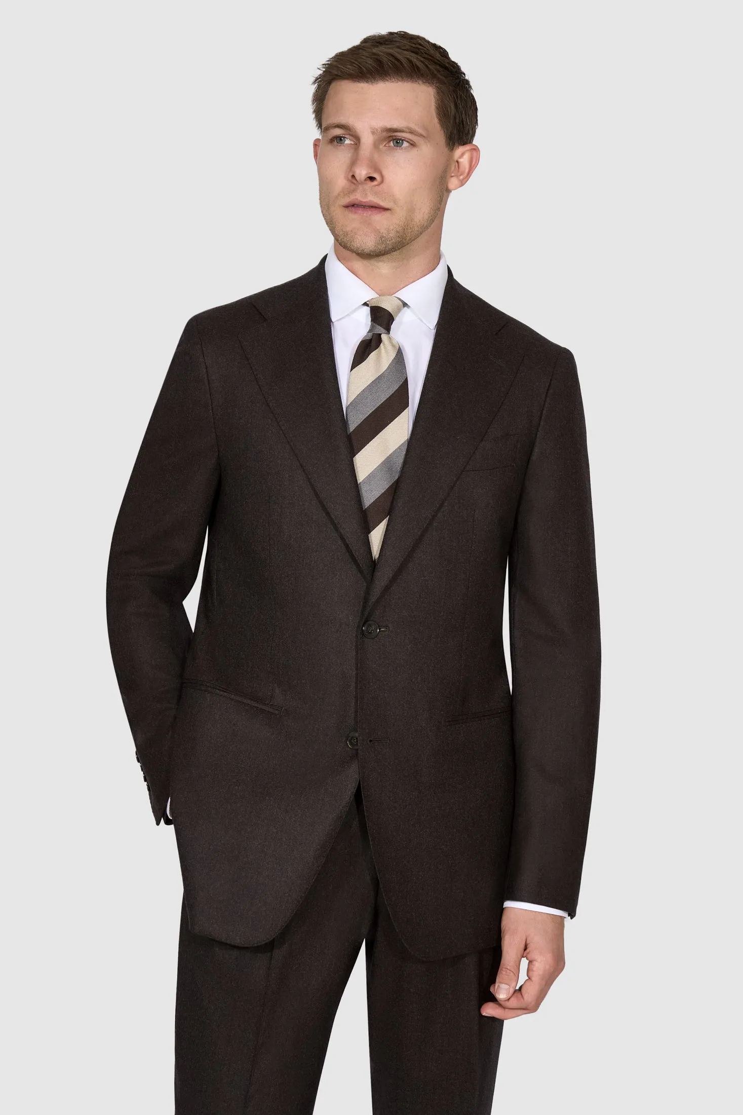 New SUITREVIEW Elmhurst Dark Brown Supersonic Light Flannel Suit - Size 36R (FINAL SALE)