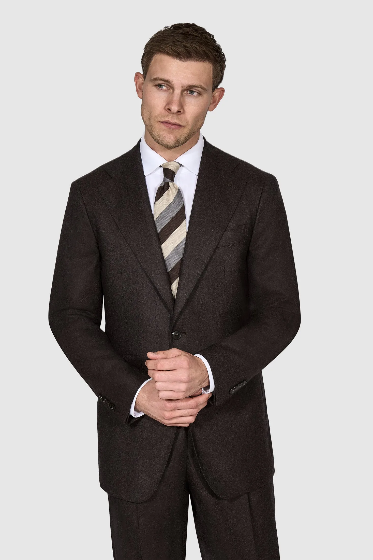 New SUITREVIEW Elmhurst Dark Brown Supersonic Light Flannel Suit - Size 36R (FINAL SALE)