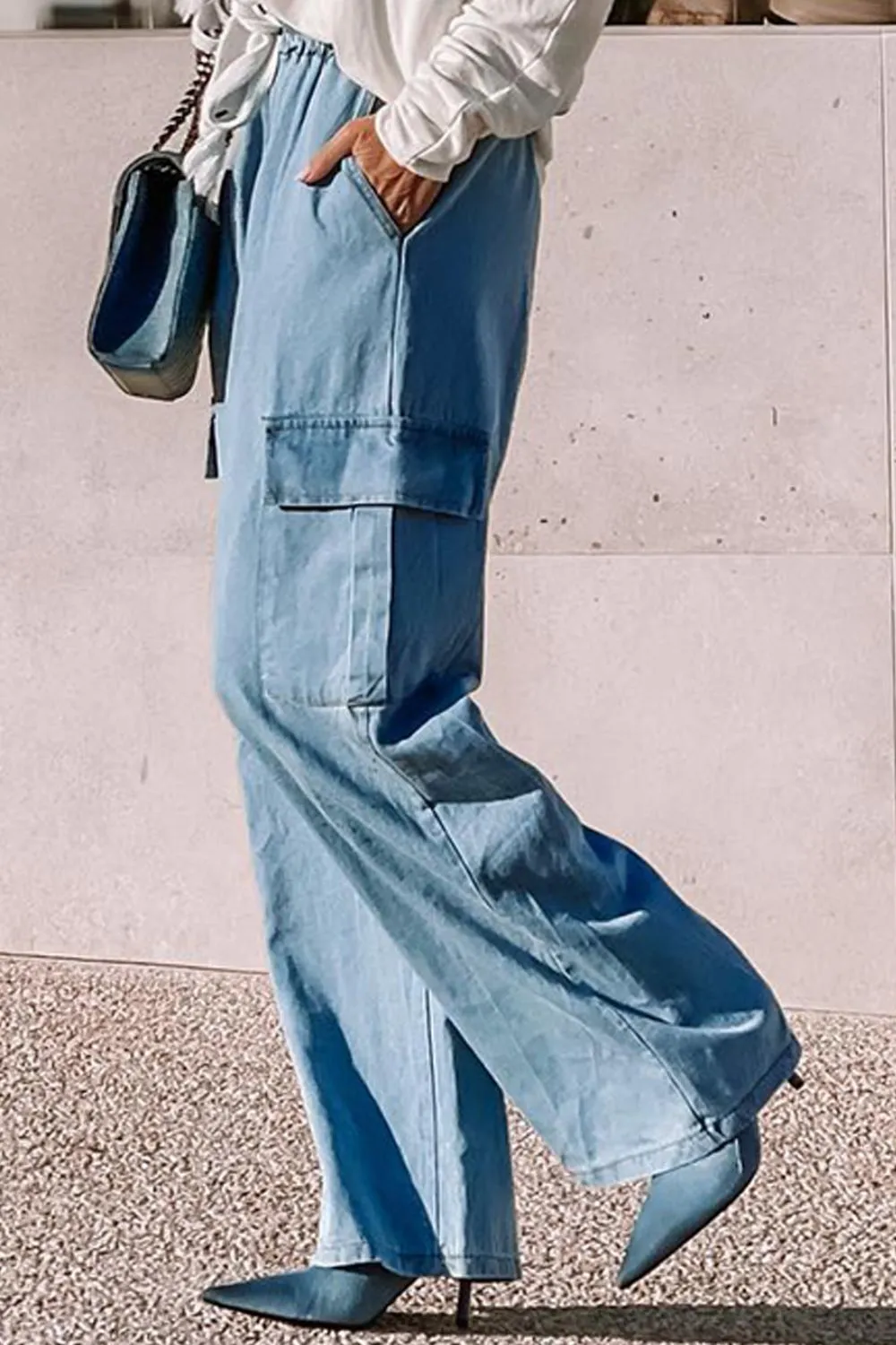 Noria Drawstring Wide Leg Jeans with Pockets