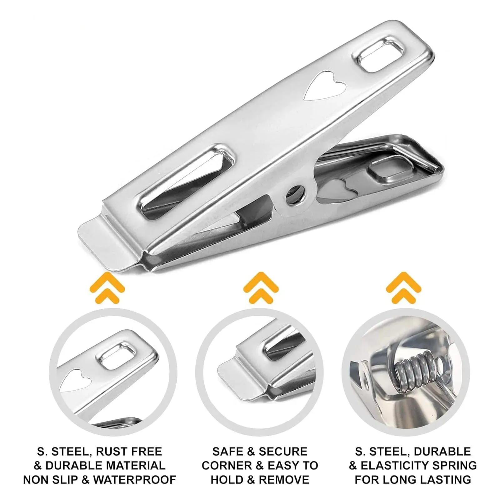 Pack of 20 Spring Loaded Stainless Steel Clothes Pegs