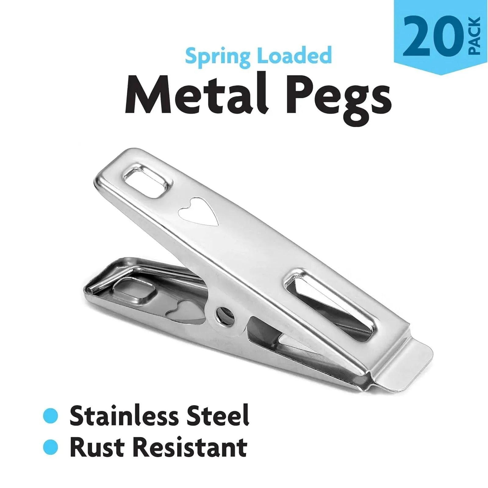 Pack of 20 Spring Loaded Stainless Steel Clothes Pegs