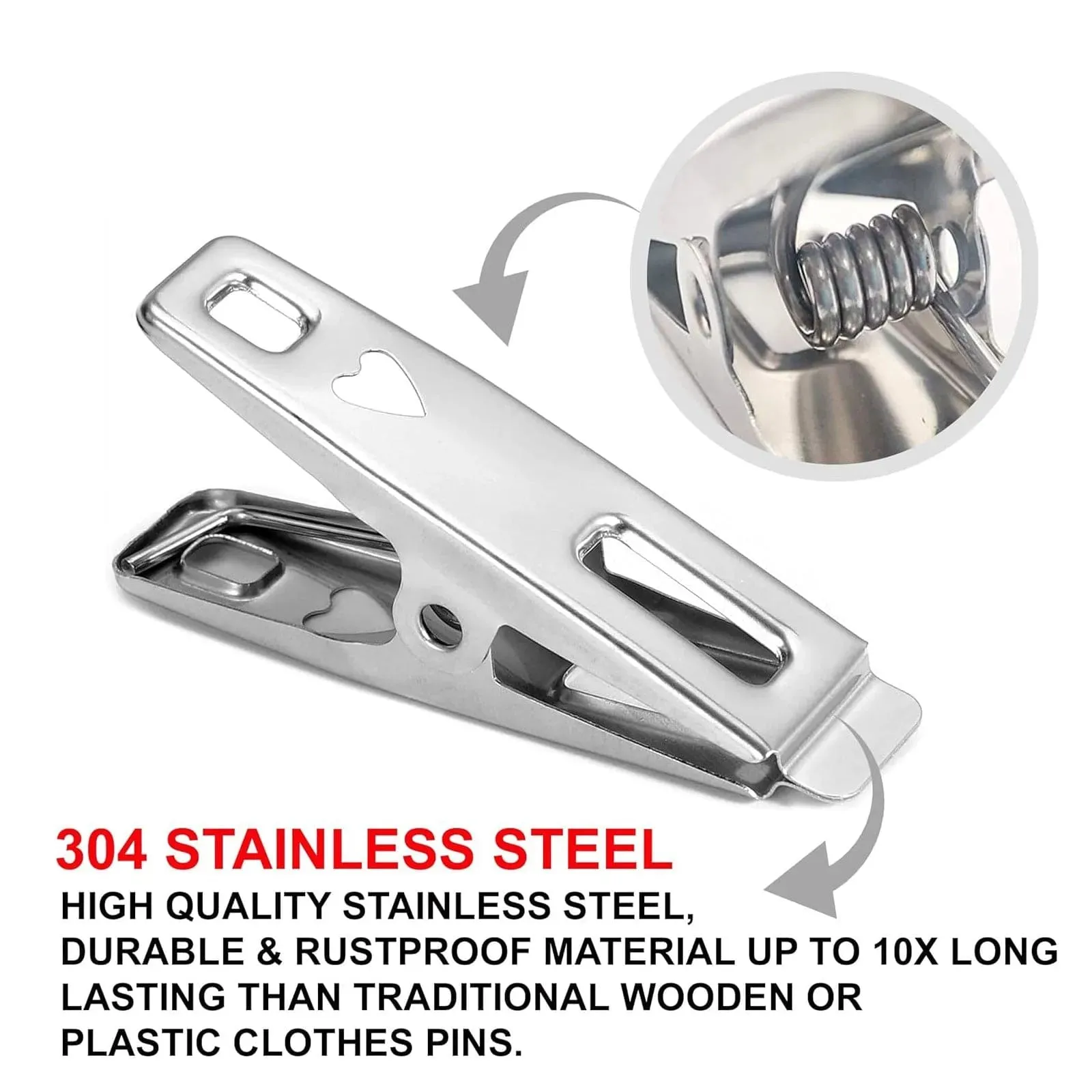 Pack of 20 Spring Loaded Stainless Steel Clothes Pegs