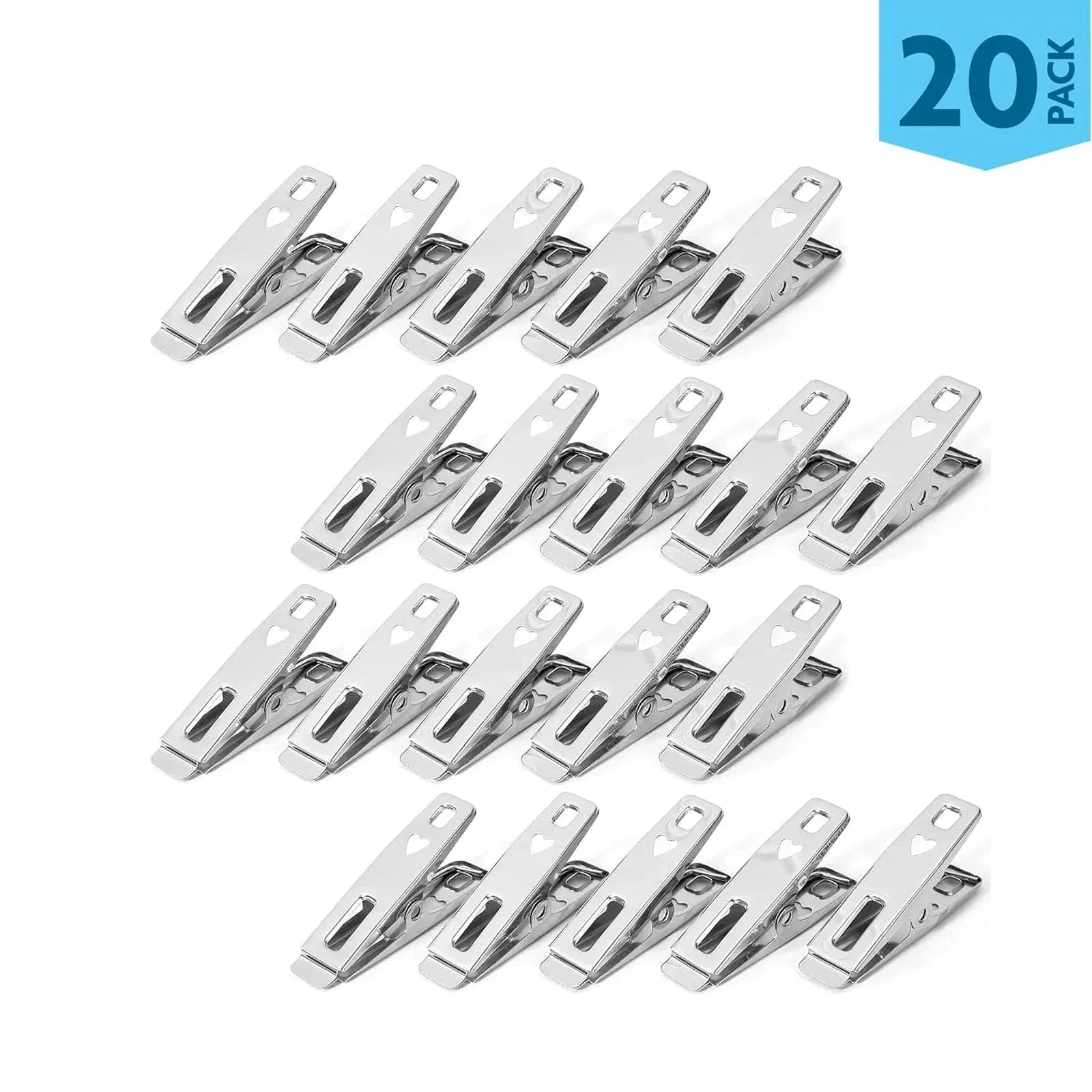 Pack of 20 Spring Loaded Stainless Steel Clothes Pegs