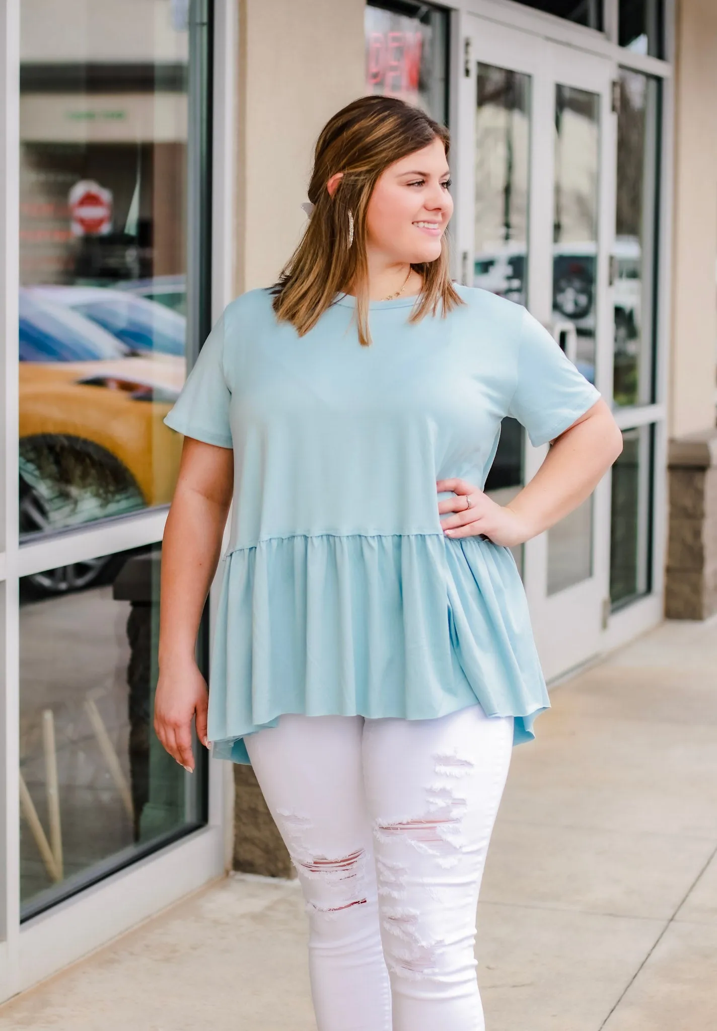 Pep in My Step Peplum in Dusty Blue