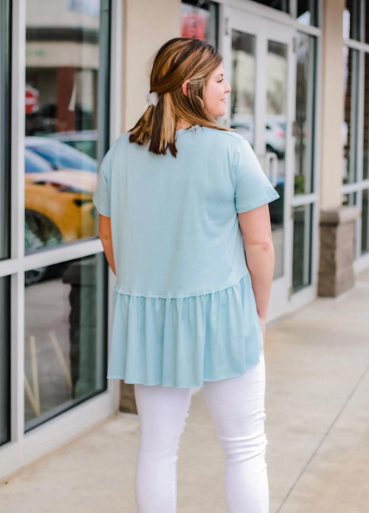 Pep in My Step Peplum in Dusty Blue