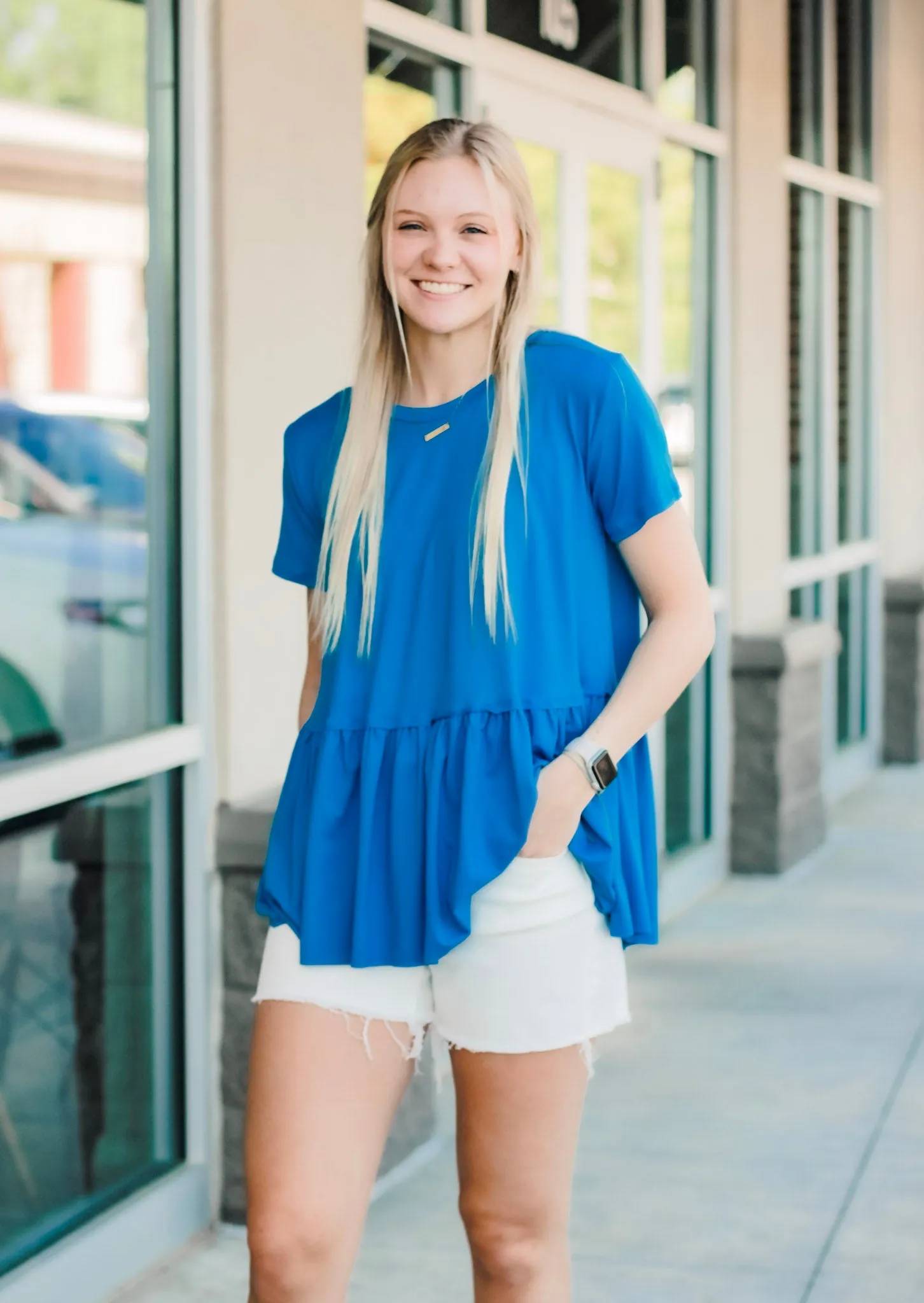 Pep in My Step Peplum in French Blue